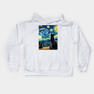 The black cats and the starry night Kids Hoodie